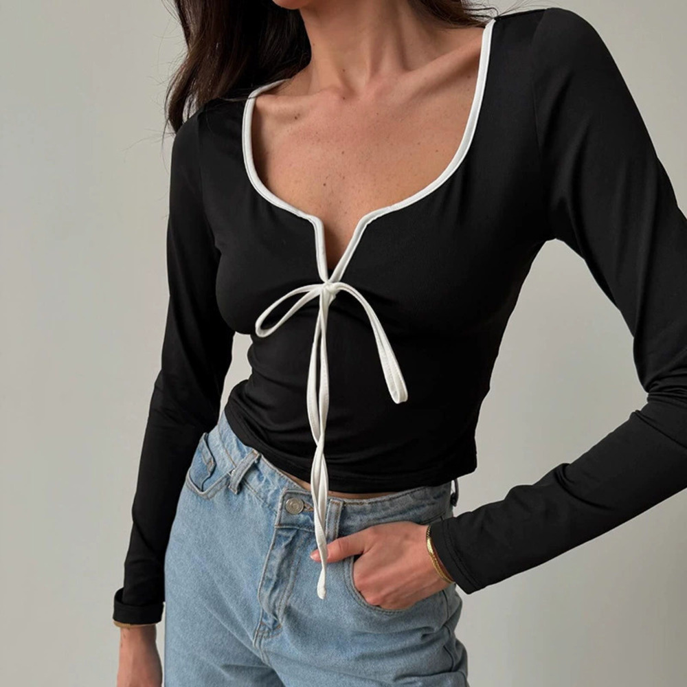 Zara Lace Up Crop Top Long Sleeve